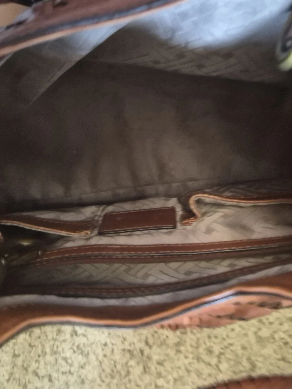 Cole Haan Genevieve Woven Leather Triangle Tote Hobo Bag Brown